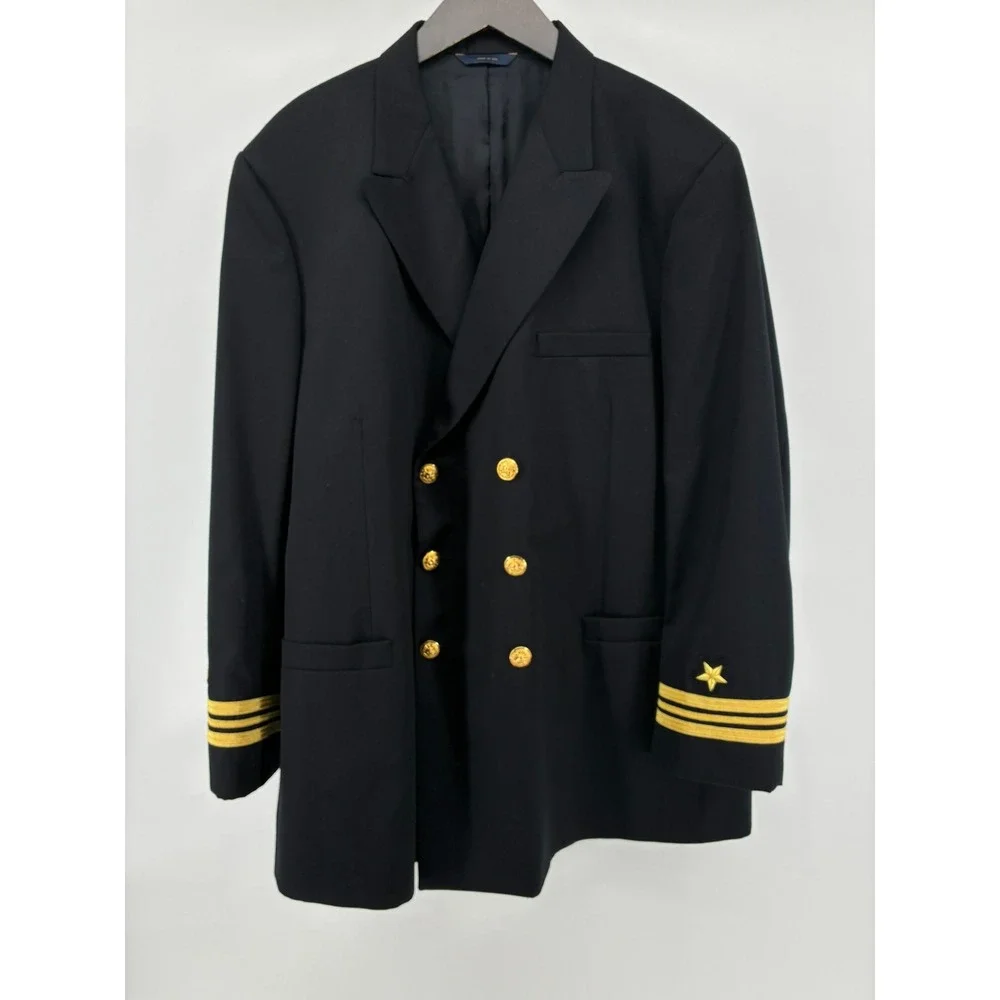 US NAVY Brook Brothers 50L Premier Collection Double Breasted Blazer USA Black